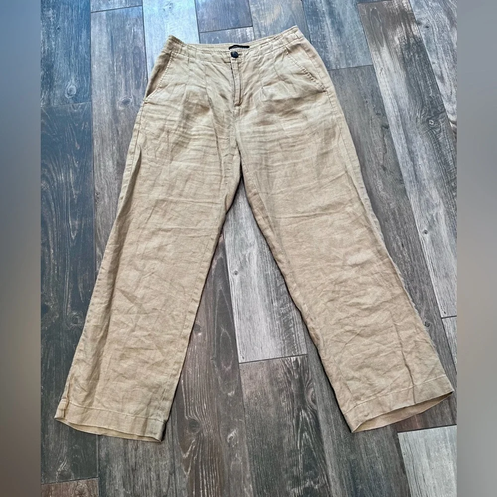 Banana Republic Linen Wide Leg High Rise Trousers Tan Khaki Women‘s Pants Size 4